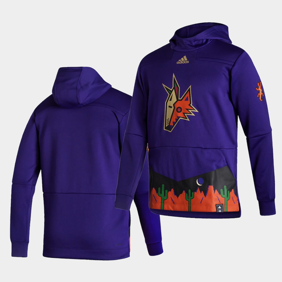 Men Arizona Coyotes Blank Purple NHL 2021 Adidas Pullover Hoodie Jersey